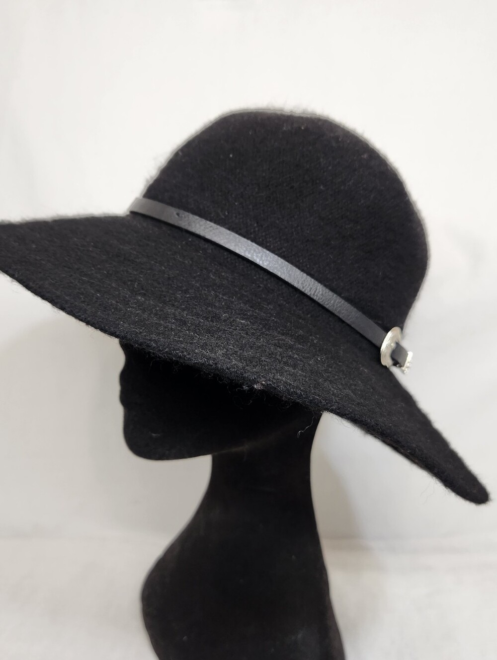 Womens Black Wool Blend Wide Brim Sun Hat OS